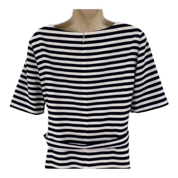 Tahari Striped Dress Size 8 Navy & White Short Tie Sheath Business Career Work - Picture 4 of 7
